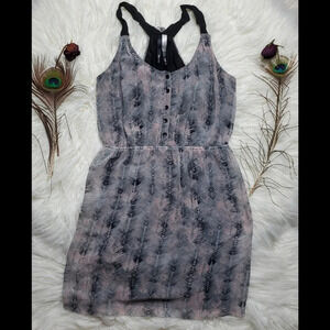 Kensie Button Front Feather Print Dress